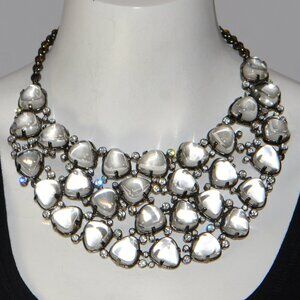 Kenneth Jay Lane KJL Gunmetal Clear Resin Cabochon & Crystal Bib Necklace